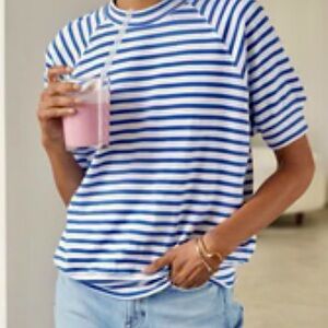 AYR Classic Blue and White Striped Tee. NWOT